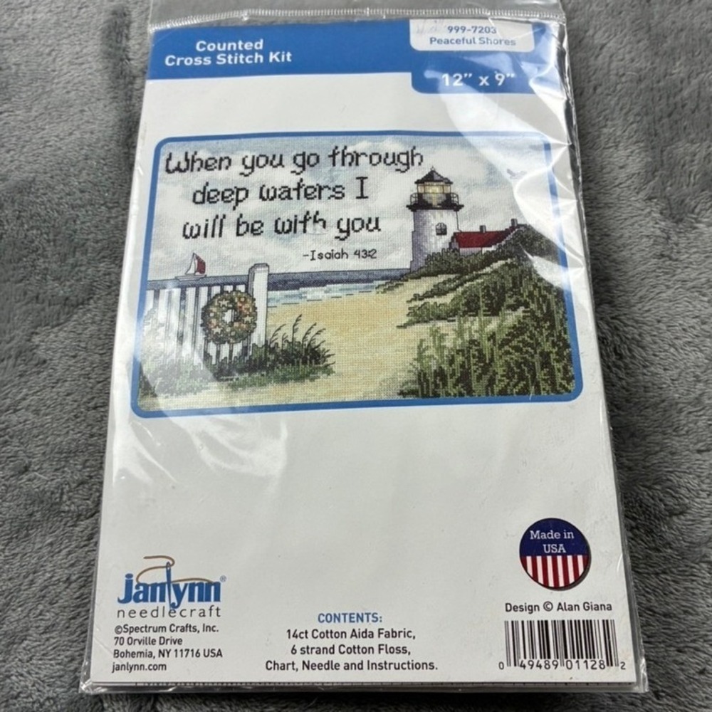 Janlynn Peaceful Shores Counted Cross Stitch Kit Isaiah 43:2 Lighthouse 999-7203